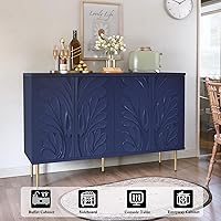 Vista 7 de Sideboard Buffet Cabinet with 3D Flower Pattern, Accent Cabinet with 4 Doors & Adjustable Shelves, Wood Decorative Credenza with Storage for Living