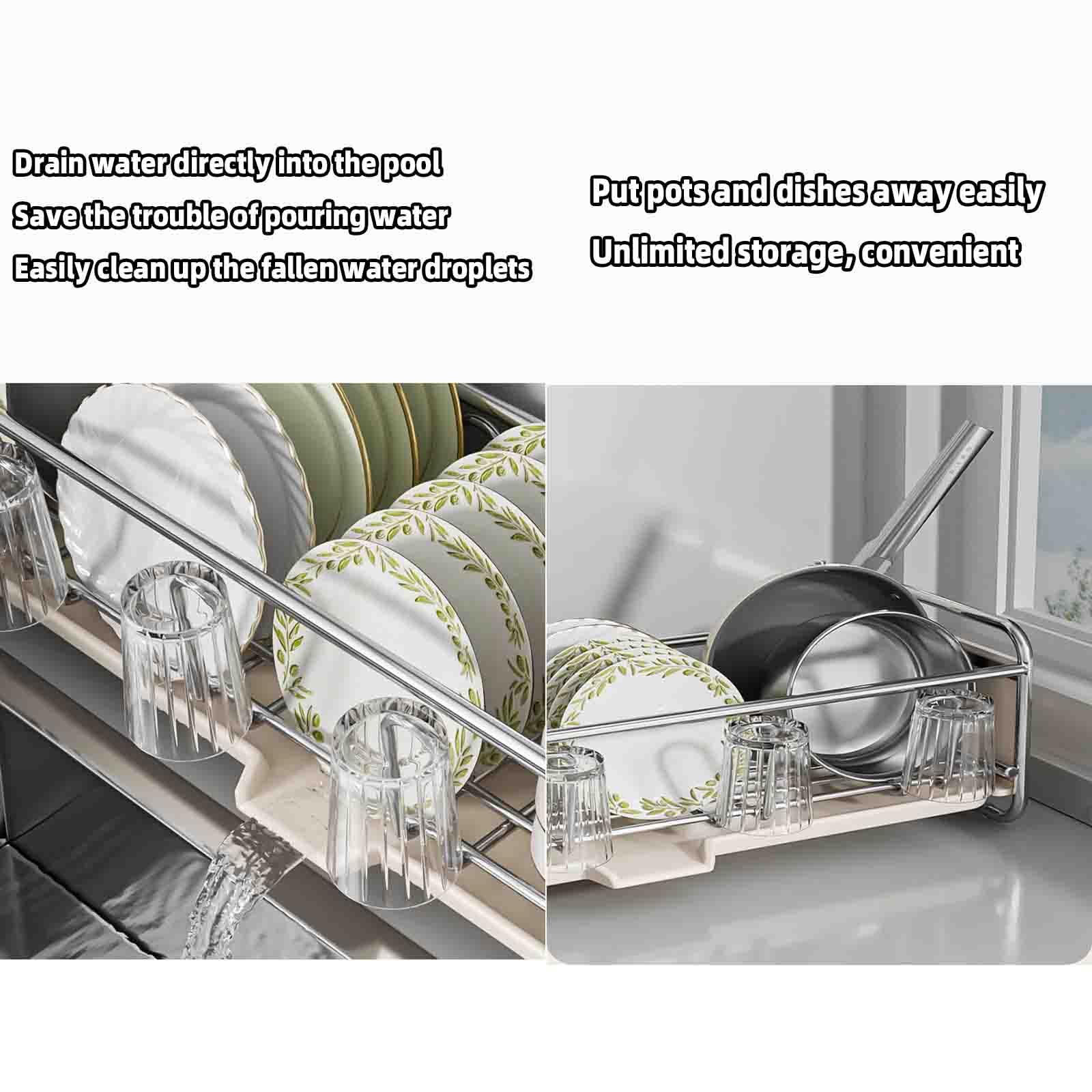 JUSHZ Abtropfgestell Geschirr Geschirrabtropfgestell Dish Rack Geschirrständer Abtropfhalter Ständer Abtropfgitter Geschirrablage Abtropfschale Geschirrkorb Besteckkorb Schmal (43x17x17cm,Black)