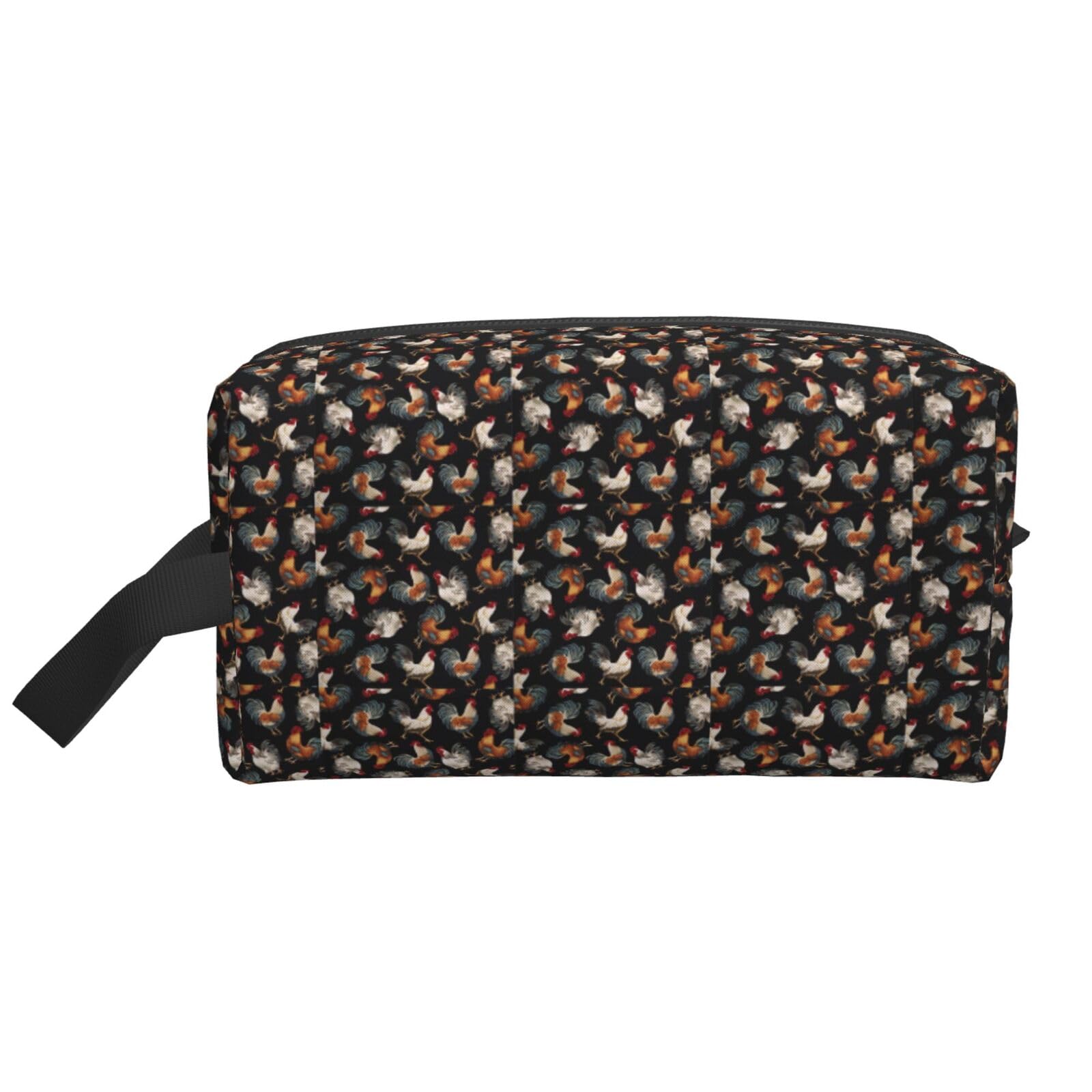 Ercgad Unisex White French Roosters Print Large Capacity Travel Toiletry Bag Cosmetic Pouch Daily Storage Makeup Case