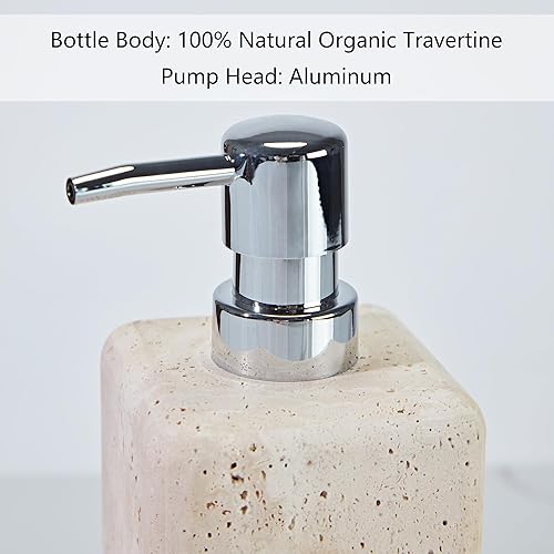 Miniatura 4 de Dispensador de jabón de travertino, accesorios de baño, dispensador de loción de piedra cuadrada orgánica natural prémium con bomba de metal,
