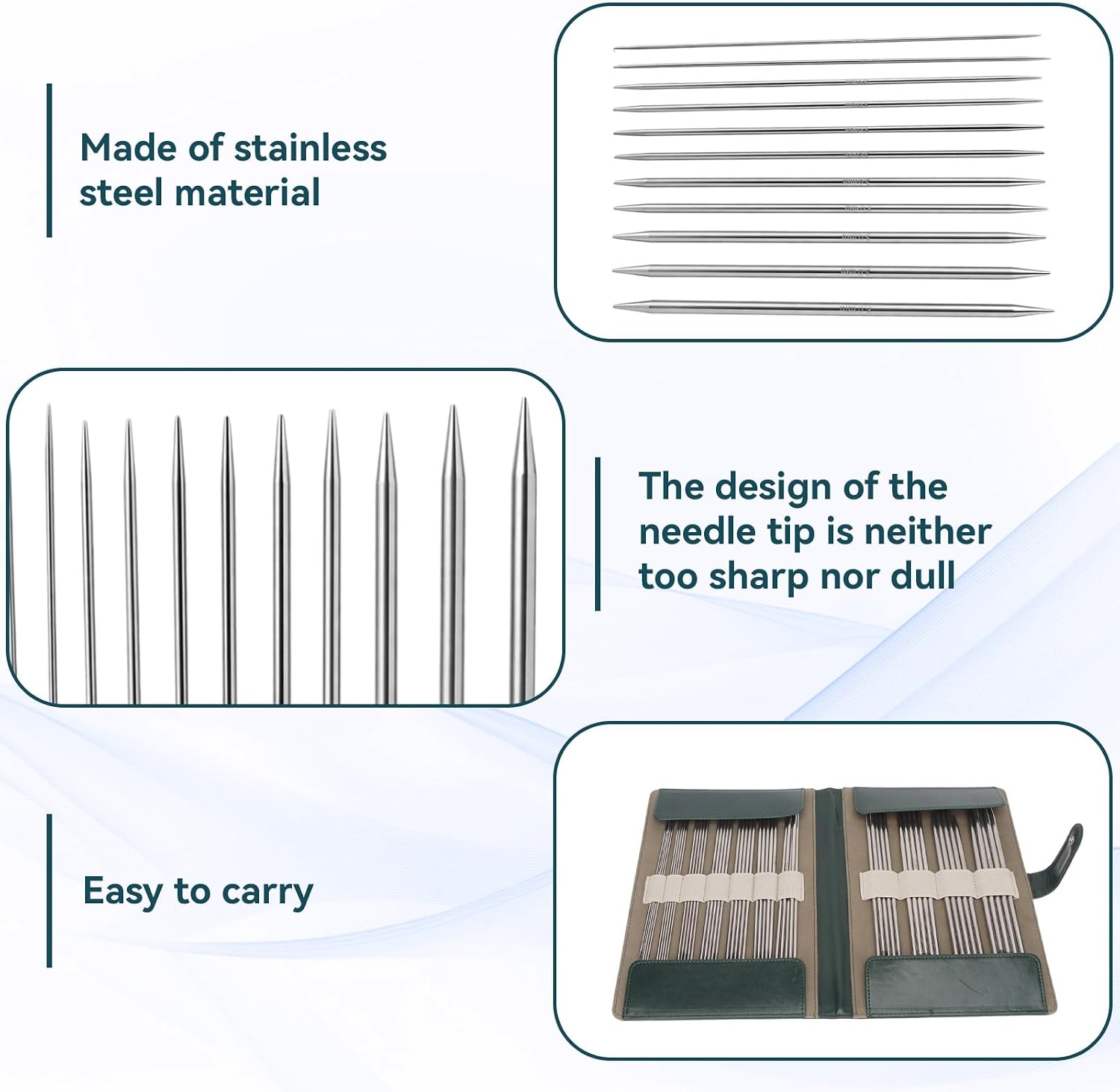 55 PCS Double Pointed Stainless Steel Knitting Needles Set 2mm -6mm, Sweater Socks Knitting Needles Kit Stainless Steel Yarn Needles for Weaving Project Beginner
