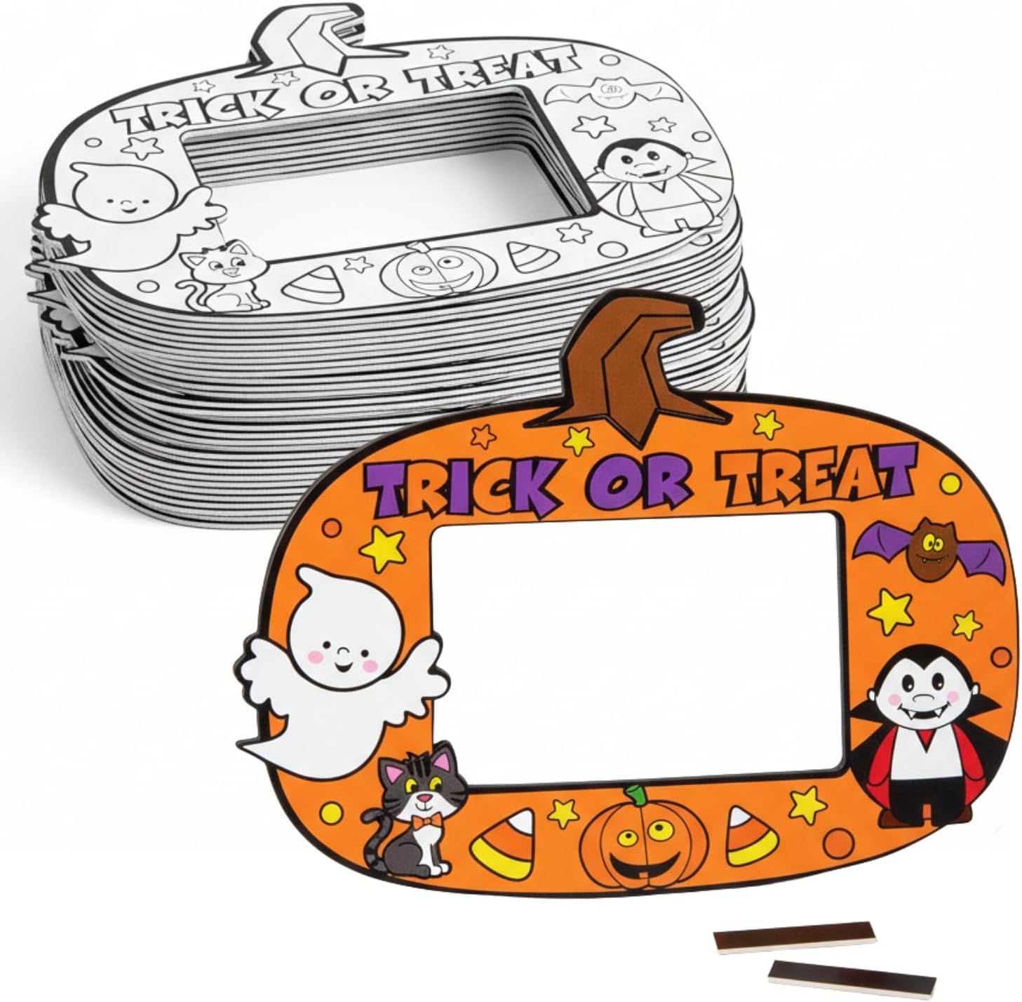 Fun Express DIY Color Your Own Halloween Trick-or-Treat Picture Frame Magnets – Fun Crafts for Kids, Perfect for Halloween Parties and Activities - 50 Pieces