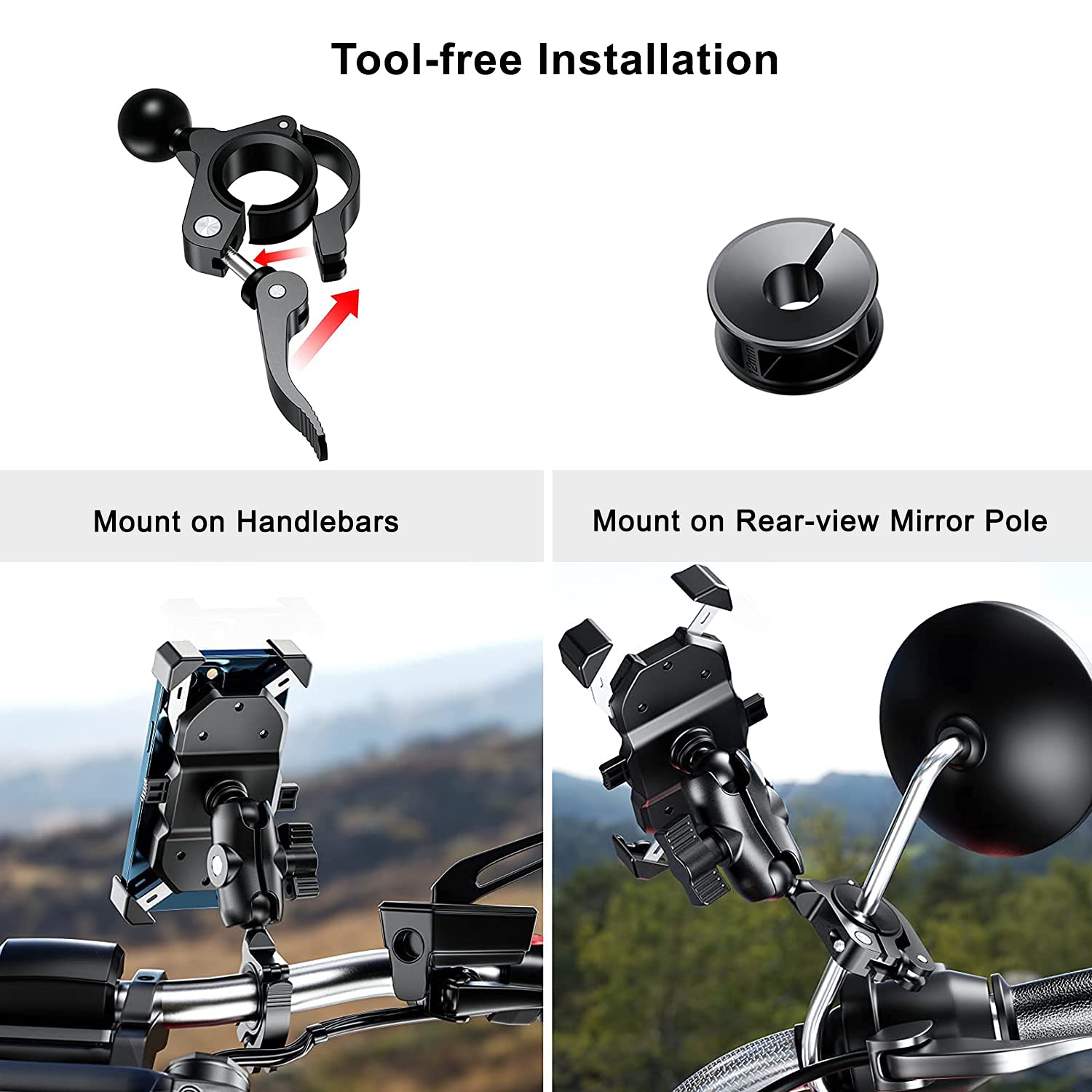 Adaptateur De Guidon Rotatif 360° - Compatible Supports RAM Et Supports Téléphone - Pour Diamètres 22mm à 32mm - Aluminium