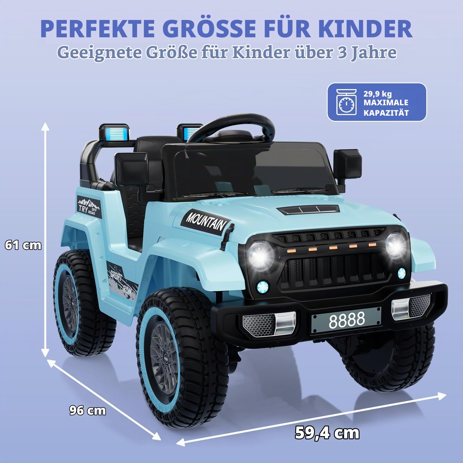 Kinder Elektroauto Mit 2.4G Fernbedienung, 12V Elektro Kinderauto Mit Doppelmotor 2x35W, Soft-Start Sicherheit, MP3/USB/LED, 6.5 Km/h, 4-Rad Federung & Sicherheitsgurt, Für Kinder 3-8 Jahre, Blau