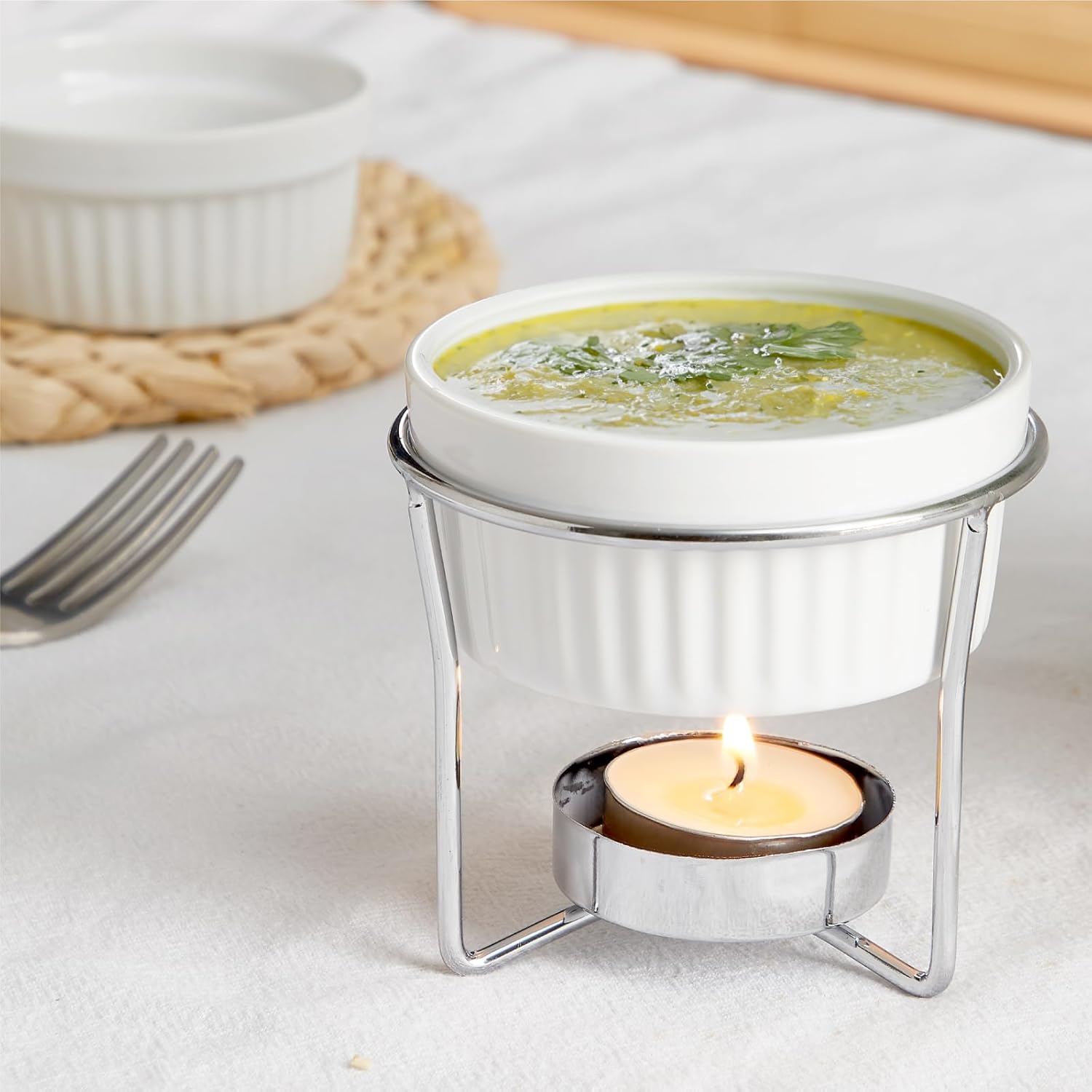 ONEMORE 8-Piece Ceramic Butter Warmer Set with Tea Light Candles, for Kitchen, Dining, & Crab Boil Party, Dishwasher & Oven Safe