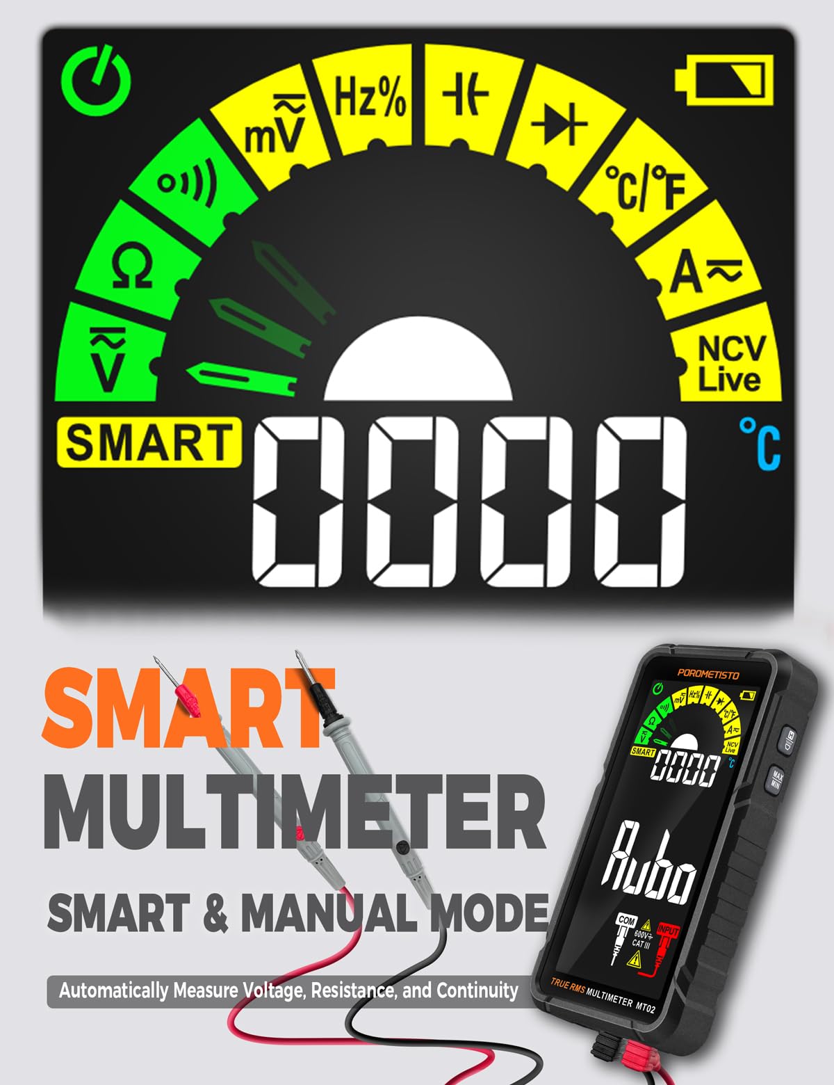 8 EN 1 POROMETISTO Multímetro Digital Profesional TRMS 6000 Conteos | Recargable, multímetro digital: voltaje, corriente, resistencia, continuidad, ciclo trabajo, capacitancia, frecuencia