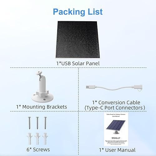 Miniatura 9 de Panel solar para cámara de seguridad, panel solar de cámara de 5 V 4 W con montaje en pared ajustable, cable de 9.8 pies, panel solar USB