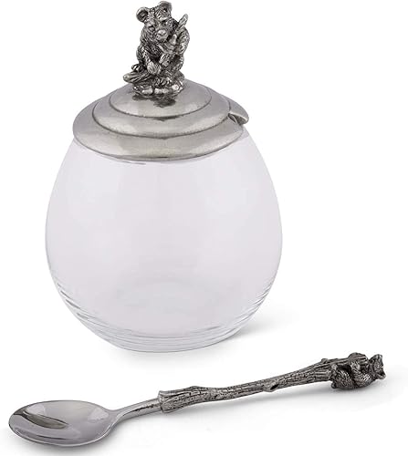 Miniatura 2 de Vagabond House Tarro de gelatina de mermelada de vidrio con diseño de oso de peltre de 5 pulgadas de alto, 12 onzas