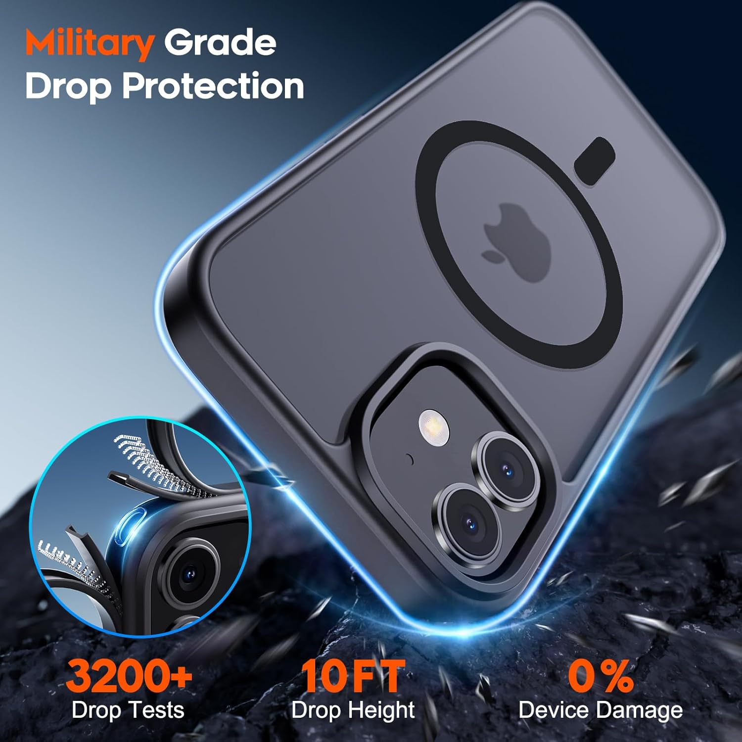 Magnetic for iPhone 12 Case & iPhone 12 Pro Case, [Compatible with MagSafe] [Military Grade Drop Protection] Translucent Matte Shockproof Anti-Scratch Phone Cover, Black Black iPhone 12/12 Pro 6.1'' image 5 of 7 B0DXKC57FJ