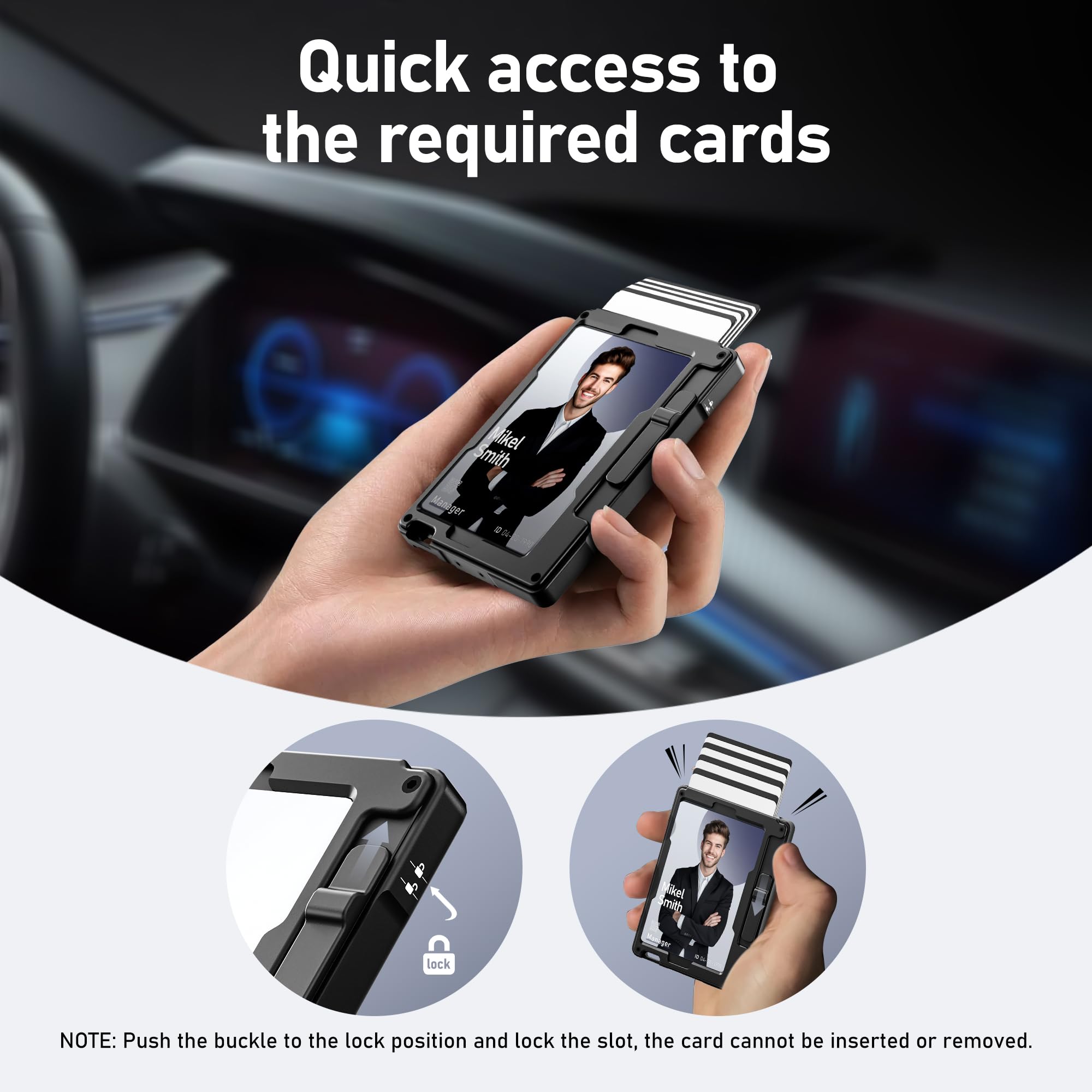 umoven Minimalist Wallet for Men, Slim Aluminum Metal Money Clip Card Holder, Pop-Up Card Case, RFID Blocking Mens Wallet with ID Window, Front Pocket Wallet for Men(Black)