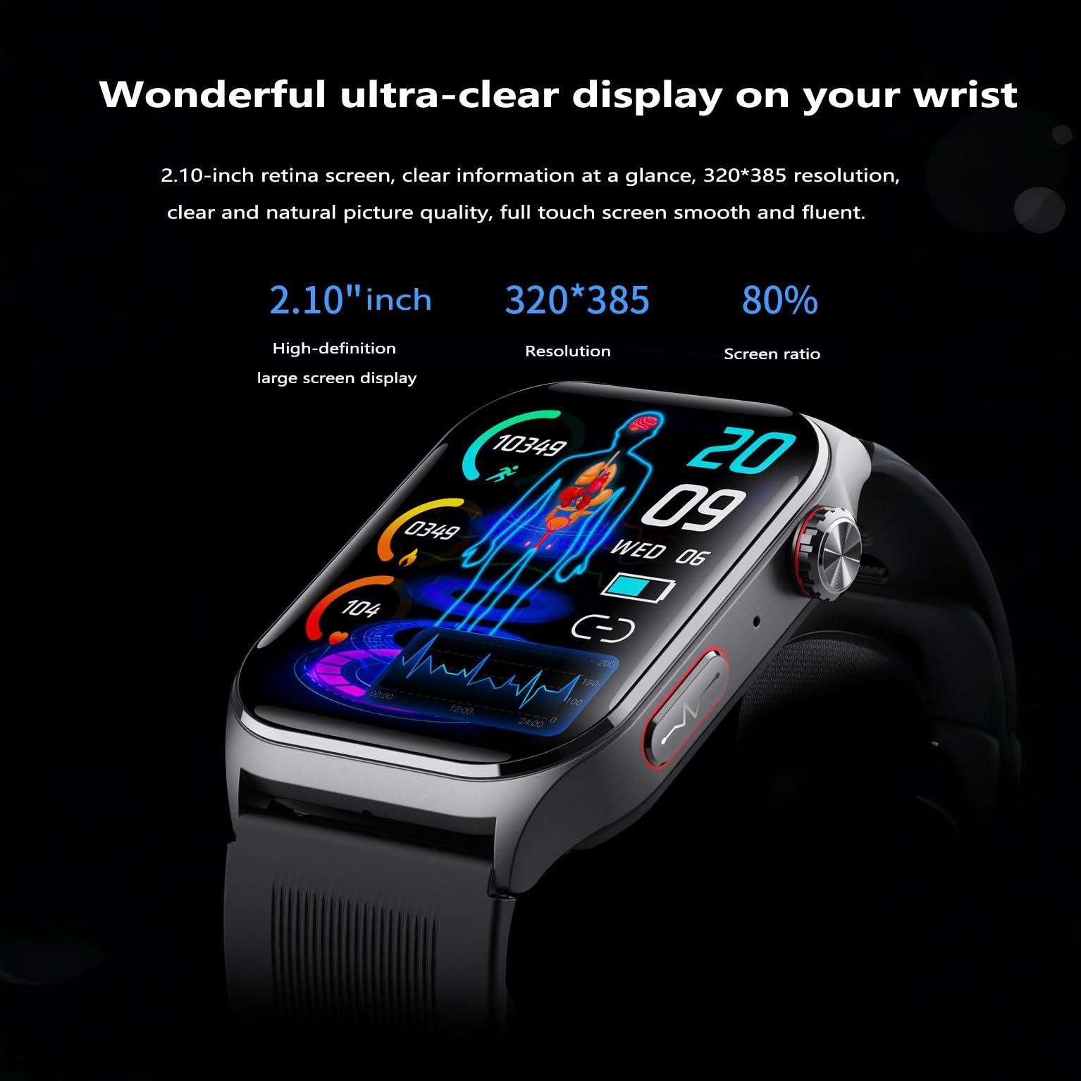 Smartwatch męski i damski, wodoszczelny, do fitnessu, pulsometr, Spo2, monitor snu, krokomierz, do systemu Android Ios Black