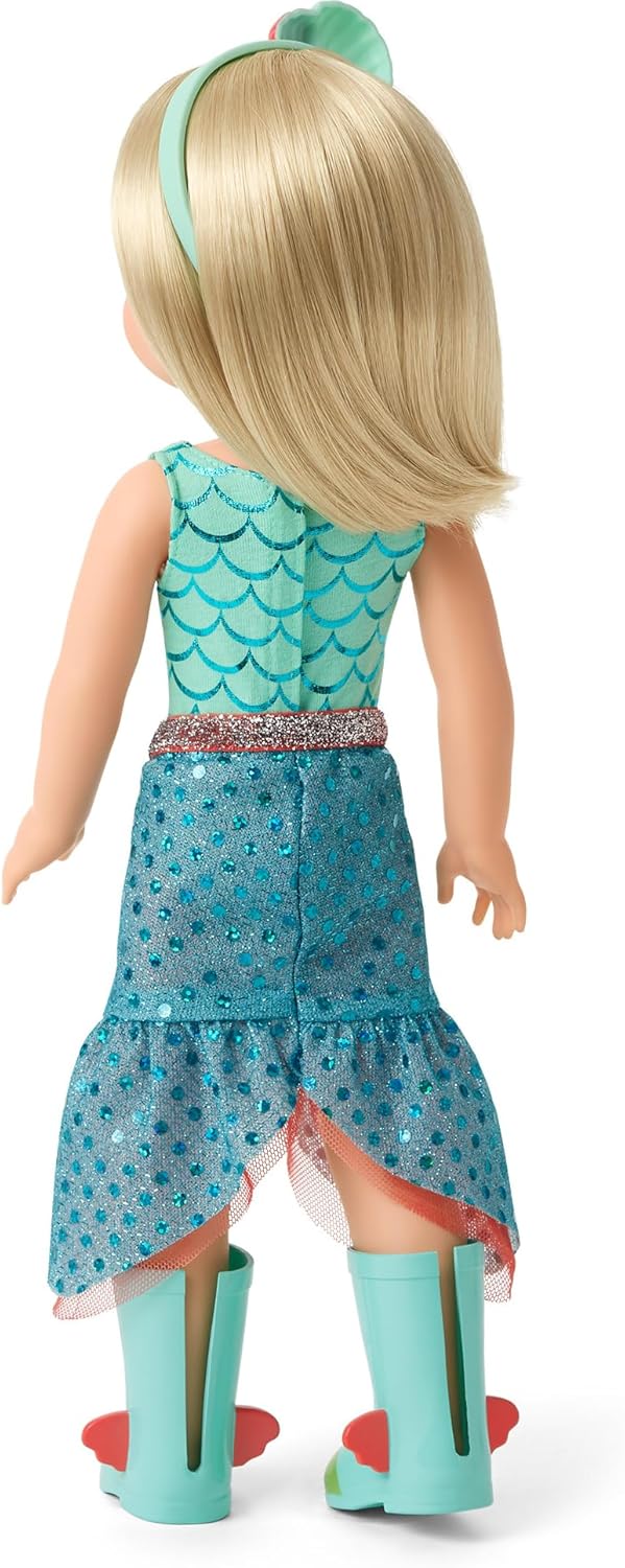 American Girl WellieWishers 14.5-inch Camille Doll with Blue Leotard, Mermaid Skirt, Headband, and Boots, For Ages 4+
