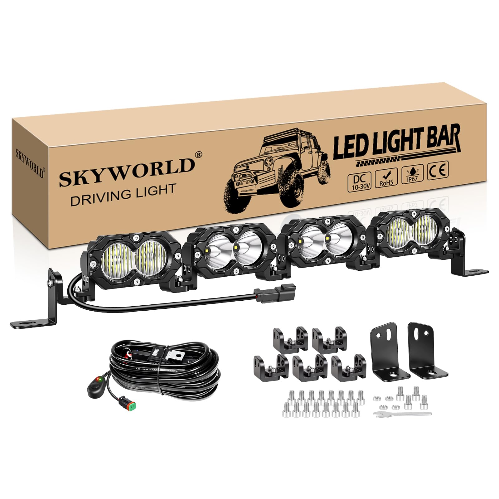 SKYWORLD Barra Led fuoristrada 23 pollici 58 cm 80W 12V DT cablaggio kit