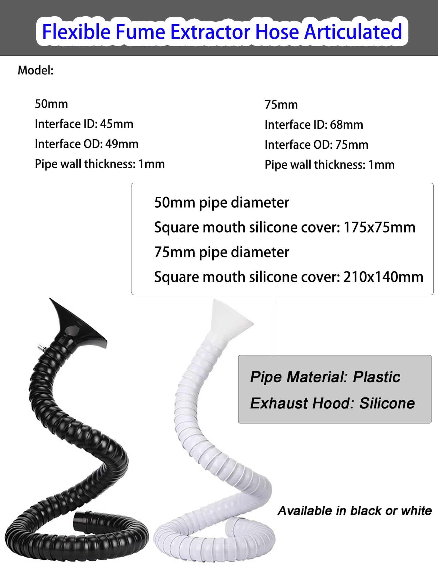 Brazo extractor de humos industrial con capucha, manguera flexible ajustable de 360° para soldadura de humo y ventilación de taller, 2 y 3 pulgadas de diámetro, 6.5 pies