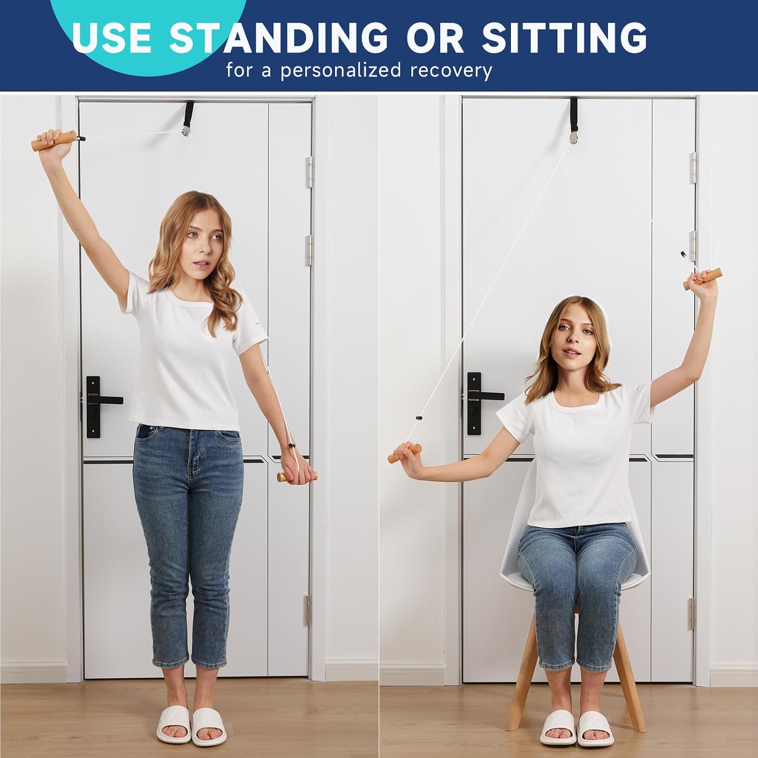 Shoulder Pulley Over Door Rehab Exerciser, for Physical Therapy, Exercise Equipment, Aids in Recovery, Improve and Strengthen Mobility (white)
