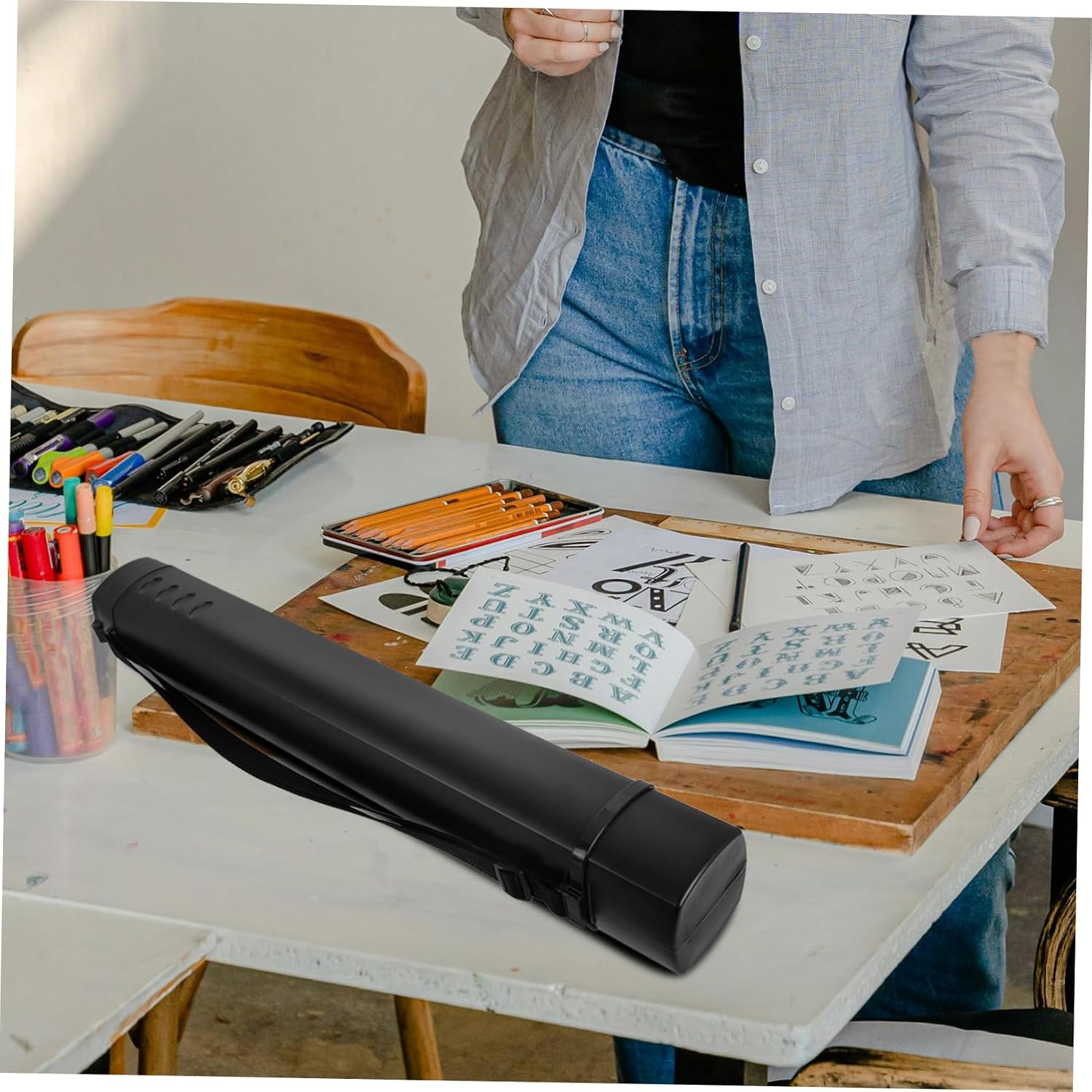 Telescoping Poster Tube with Anti-Slip Rolling Cap for Artwork Drawings and Maps Extendable Plastic Blueprint Storage Tube with Handle for Convenient Transport