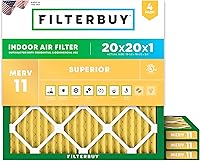 Filterbuy 20x20x1 MERV 11 Air Filters (4-Pack) - Pet & Allergy Defense Furnace Filters, Electrostatic Pleated, Made in USA