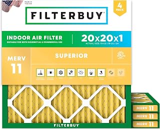 Filterbuy 20x20x1 MERV 11 Air Filters (4-Pack) - Pet & Allergy Defense Furnace Filters, Electrostatic Pleated, Made in USA