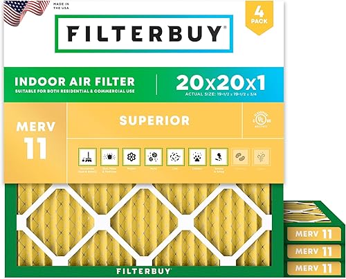 Vista 67 de Filterbuy Filtro de Aire 12x20x1 MERV 11 Defensa Superior contra Mascotas y Alergias (Paquete de 4), Filtros de Reemplazo Electrostáticos Plisados