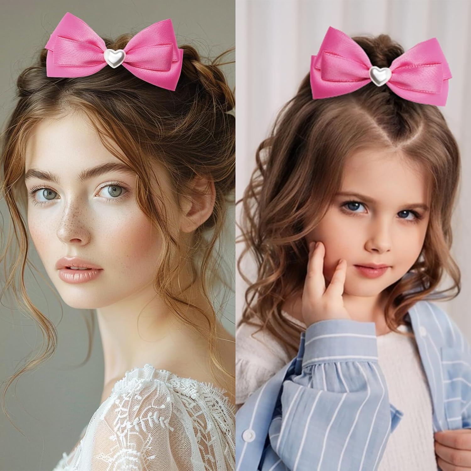 2pcs Pink hair bows for girls, cute bow hair clips for women, hot pink hair bow with alligator hair clip, christmas and valentines hair bows, hair accessories for girls - Image 3