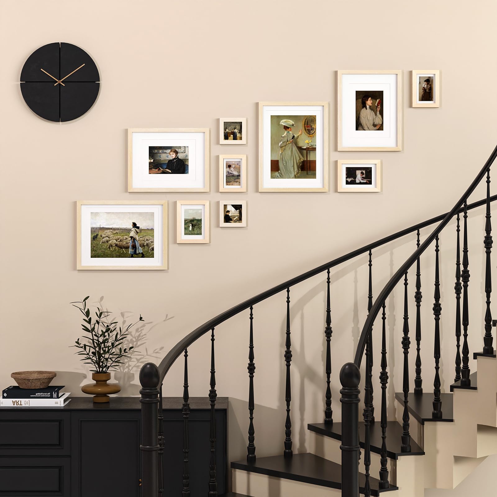 Egofine Set di cornici per foto, 10 pezzi, cornici per collage da parete con due 30 x 40 cm, due da 28 x 35 cm, due da 12 x 18 cm, due da 10 x 15 cm, per parete e tavolo, in legno massello, rivestite