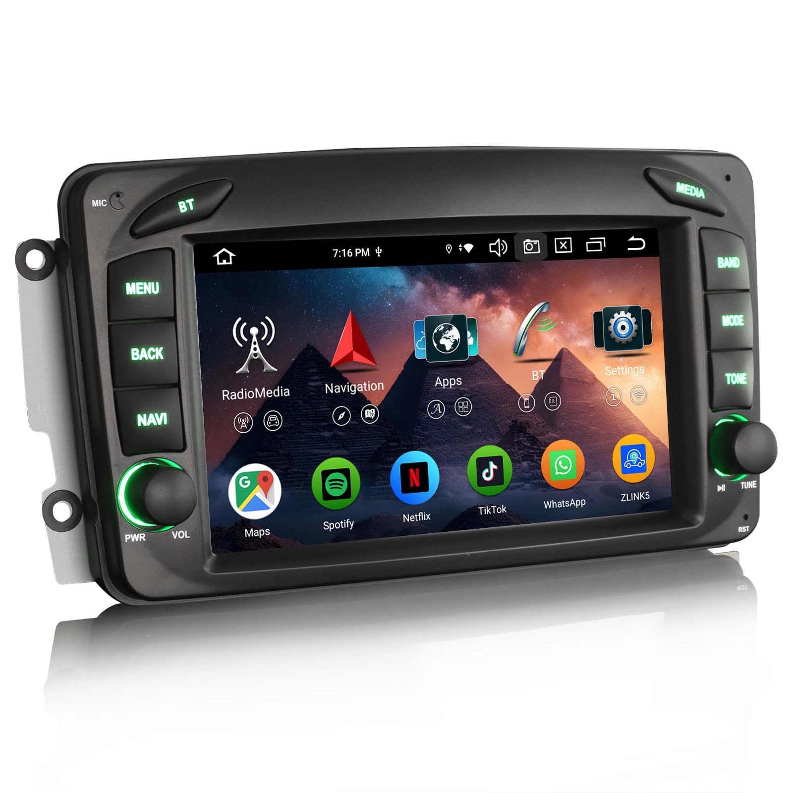 Erisin 7 pollici 8-Core 4GB+64GB Android 14 Autoradio 2 Din GPS Navigatore per Mercedes Classe C/CLK/G W203 C209 W209 W463 Viano Vito Bluetooth CarPlay Android Auto DAB+ WiFi DSP USB RDS FM Canbus