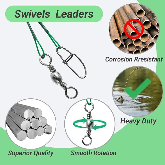 60 piezas de leaders para pesca de acero inoxidable miniatura 2