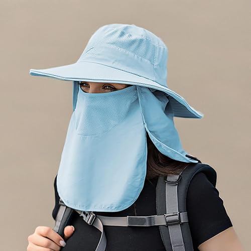 Miniatura 74 de Sombrero de pesca solar UPF 50+ para hombres y mujeres, sombrero de ala ancha con cubierta facial desmontable y solapa para el cuello