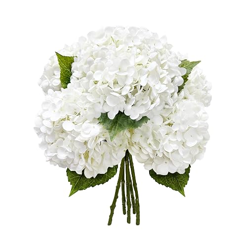 Yatim 21In White Artificial Hydrangea Flowers with Stems 5 Pcs