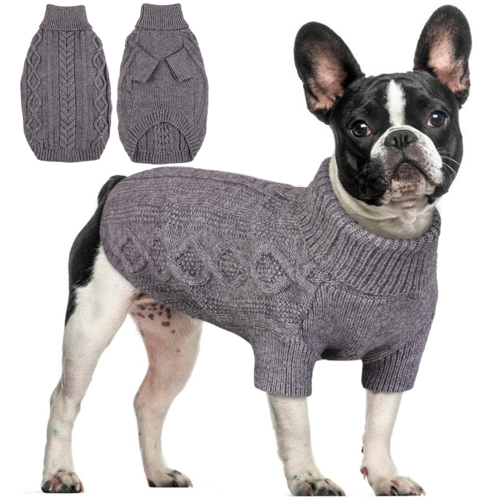 Pull d'hiver pour chien bouledogue français : sweat épais chaud gris M avec col montant élégant
