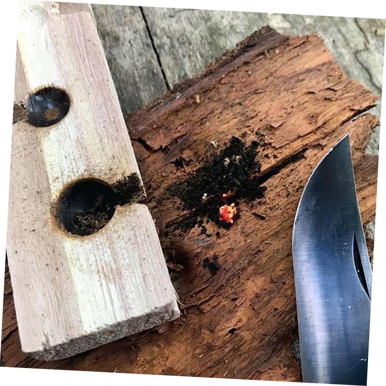 VANZACK 4ensembles Extérieur Kit De Démarrage De Feu Bois Naturel pour Camping Perceuse à Friction Équipement De Sécurité Plein Air pour Situations Urgence Et Activités De Plein Air