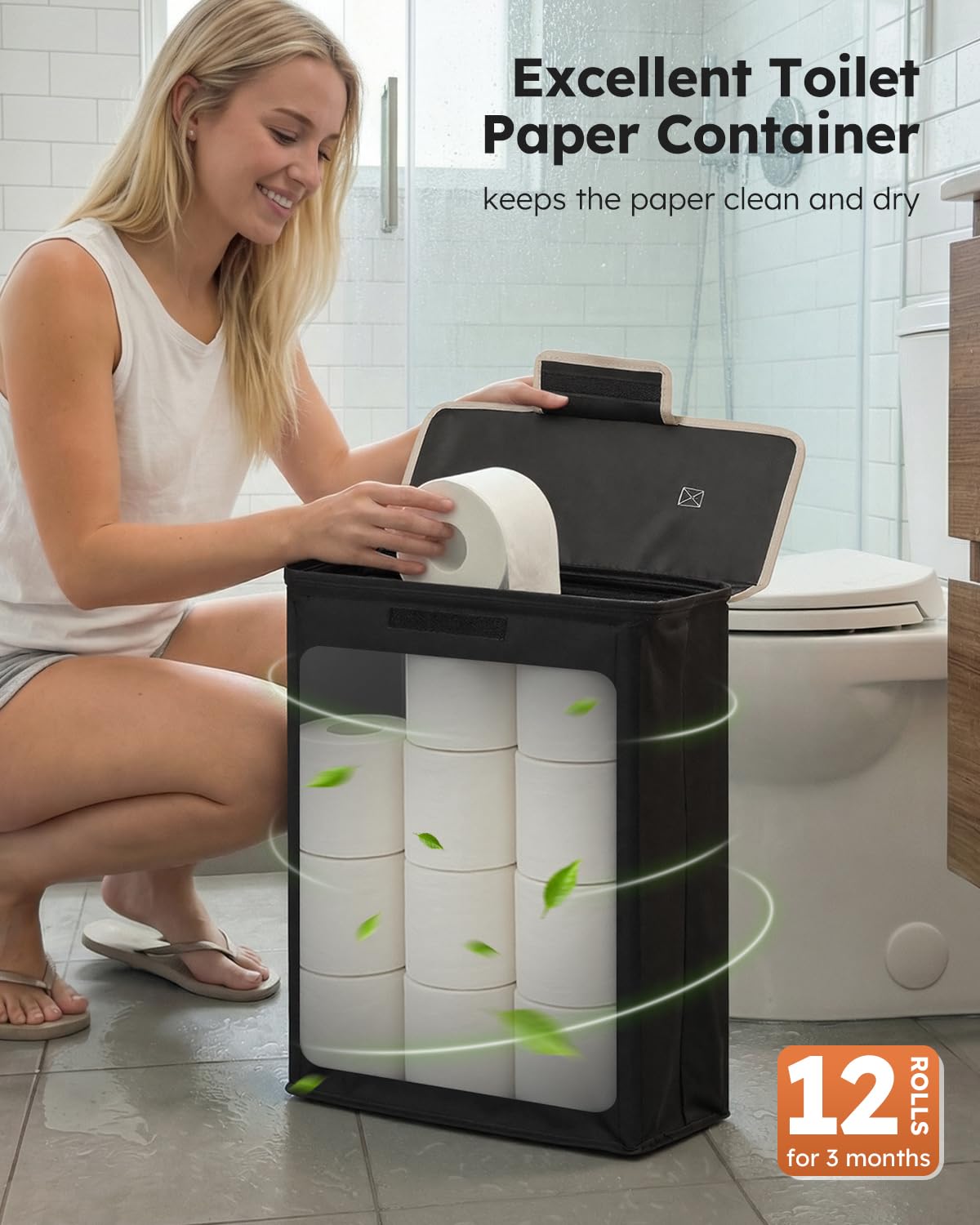 Soporte de papel higiénico de pie con cesta de almacenamiento de papel higiénico, de metal inoxidable con estante superior, almacenamiento para 12 rollos de papel higiénico, perfecto para espacios