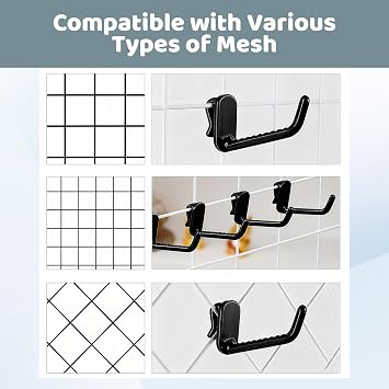 5pcs Black Grid Wall Hooks – Plastic Pegboard Hook and Slatwall Hook | Lightweight Gridwall Display Hooks for Garage Shop Home Storage – Wall Mounted Organizer for Tools Accessories and Retail