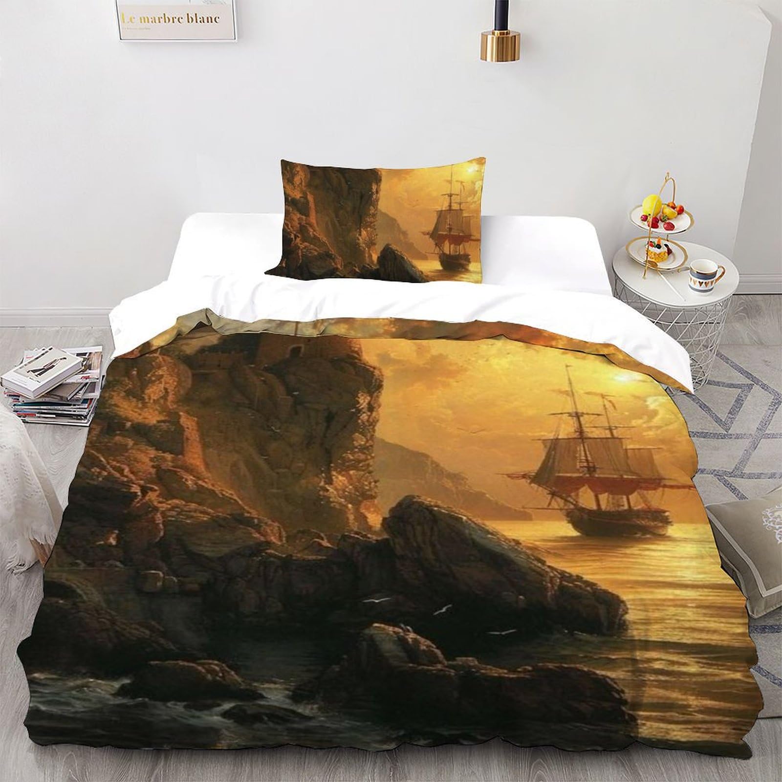 Housse de couette 135x200cm imprimé 3D Dimanche en microfibre pour lit fille uni