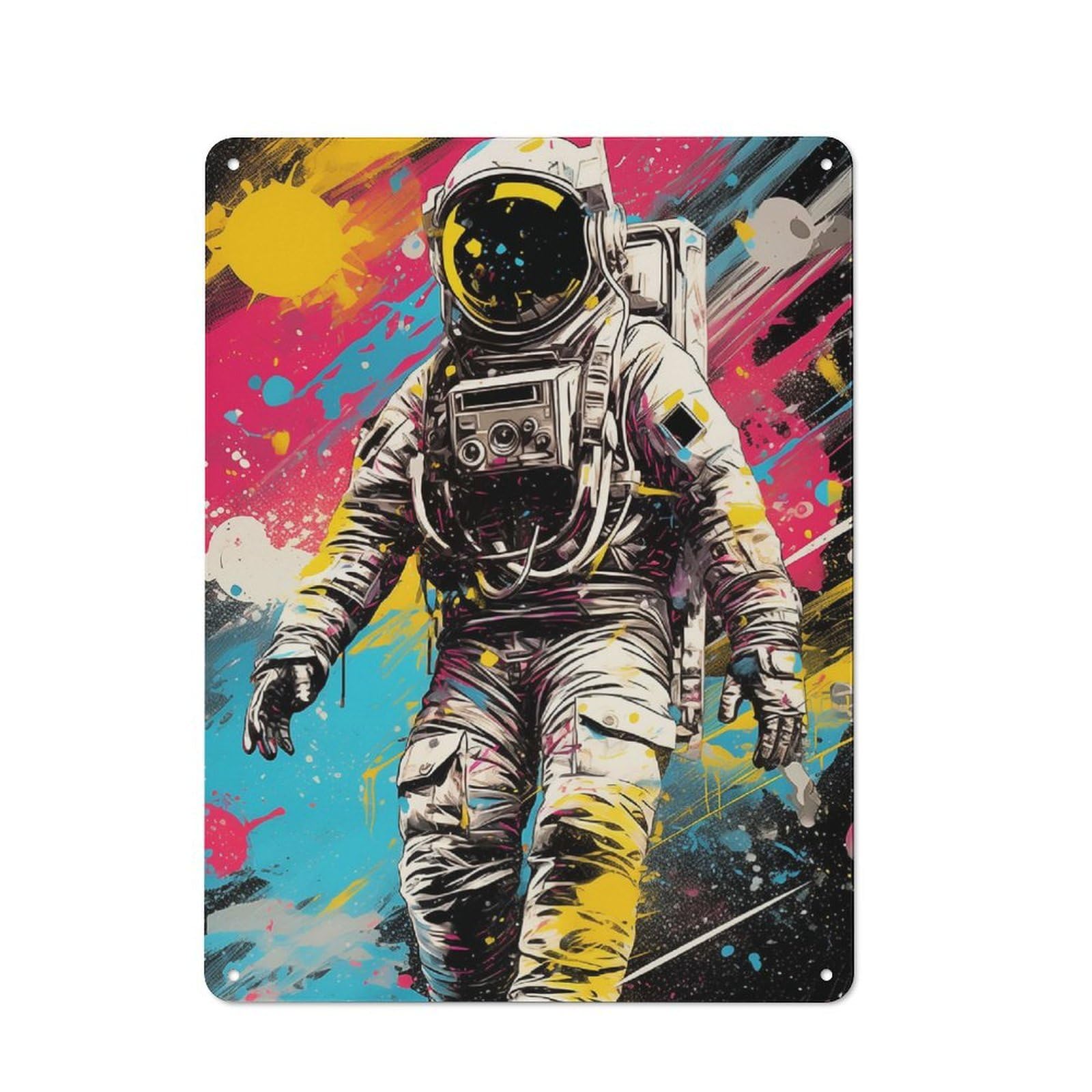 Junmoney Astronaut Graffiti Art Rustic Metal Plaque 40X30cm For Lounge Or Reading Corner, For Home Office, Studio And Craft Room Walls