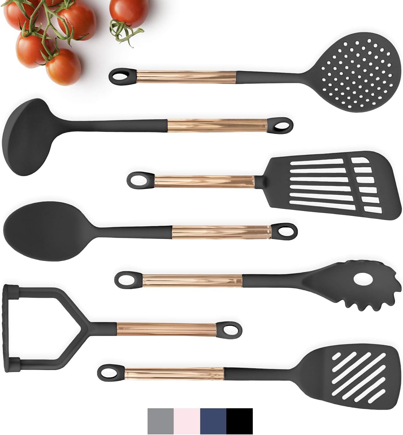 COOK With COLOR 7 Piece Black Nylon Cooking Utensil Set with Copper Handles - Black