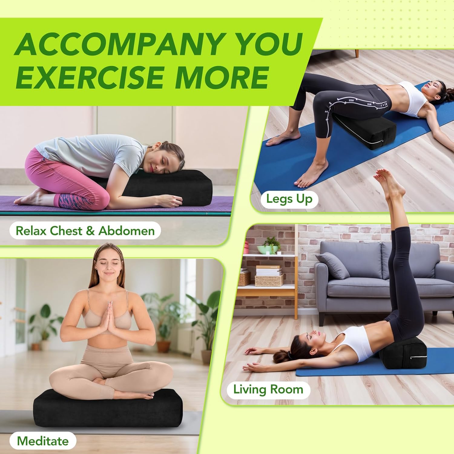 Wellsin Rectangular Yoga Bolster - Meditation Pillow with Washable Suede Cover, 27"X10" X5.5"