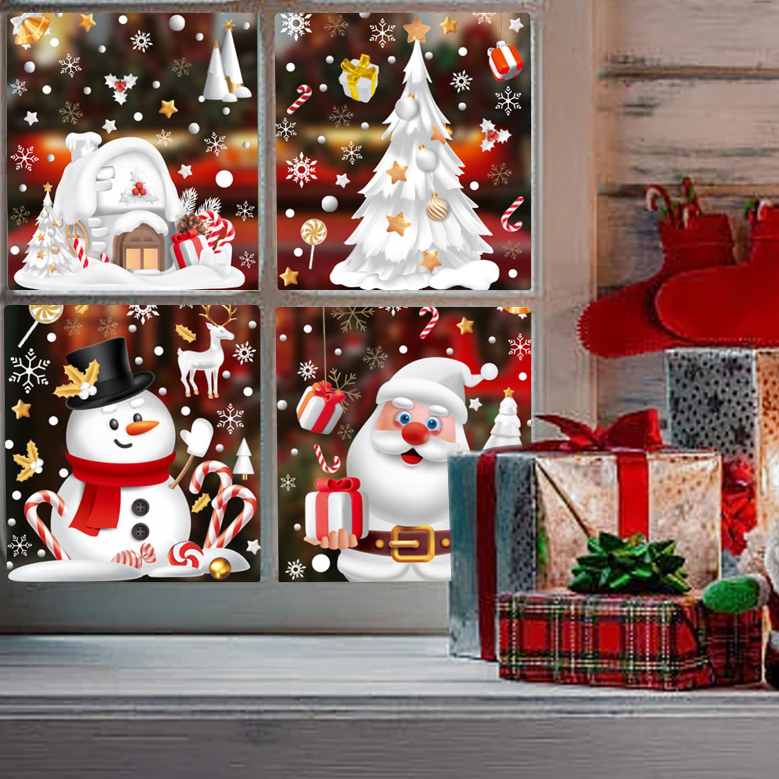 FOSDICK 6 Sheets Reusable Christmas Window Cling Decals - White Santa Xmas Window Stickers for Decorations - Image 4