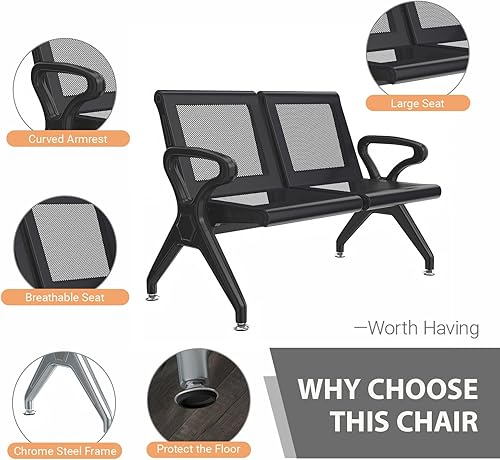 Miniatura 4 de Kinfant Banco de sala de espera de 2 asientos, sillas de sala de recepción con brazos, sillas de recepción de aeropuerto, sillas de vestíbulo,