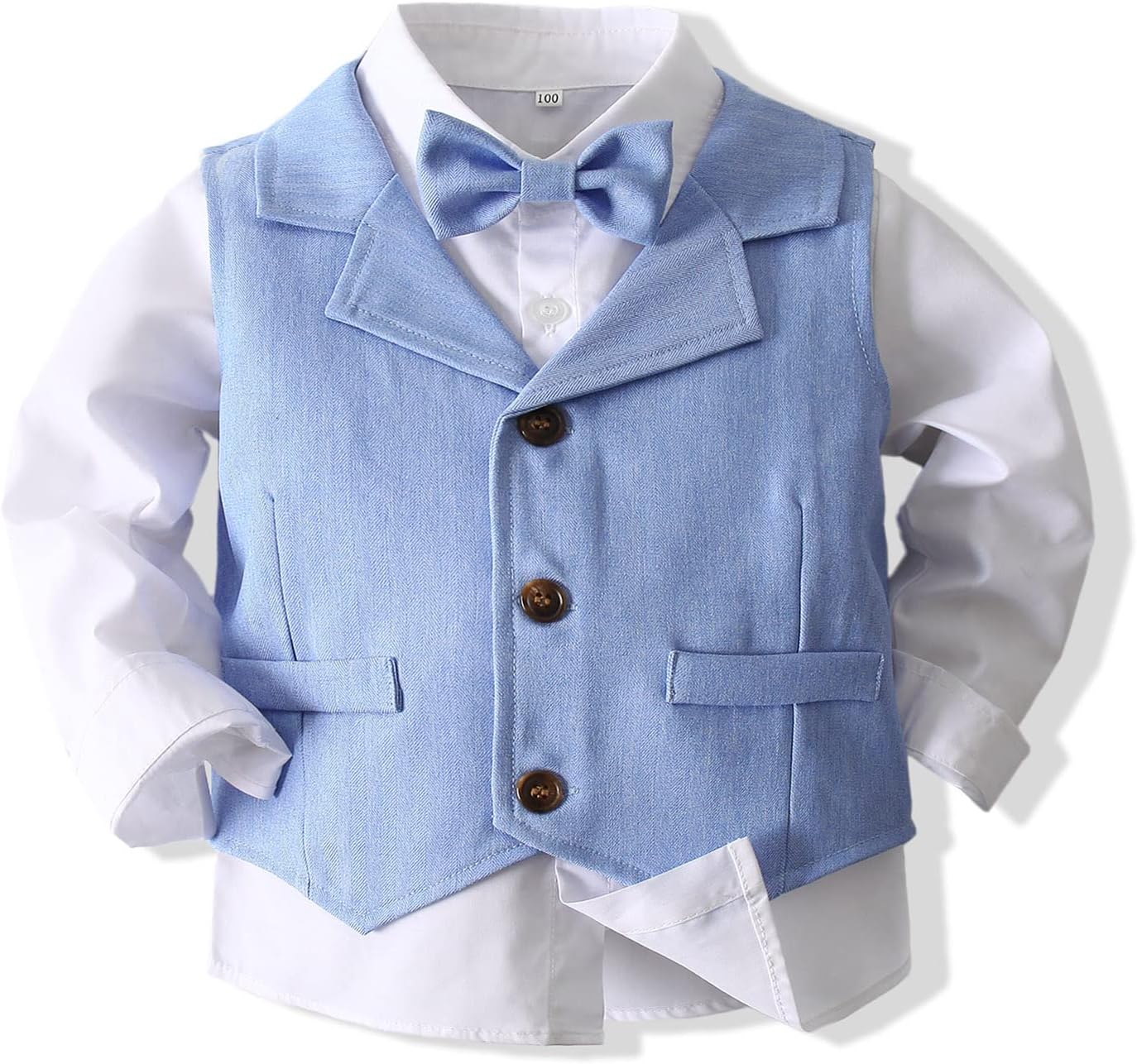 Baby Boys Gentleman Formal Suit Set with Vest, Pant, Shirt, and Bow Tie, Weding 4Pcs Outfit