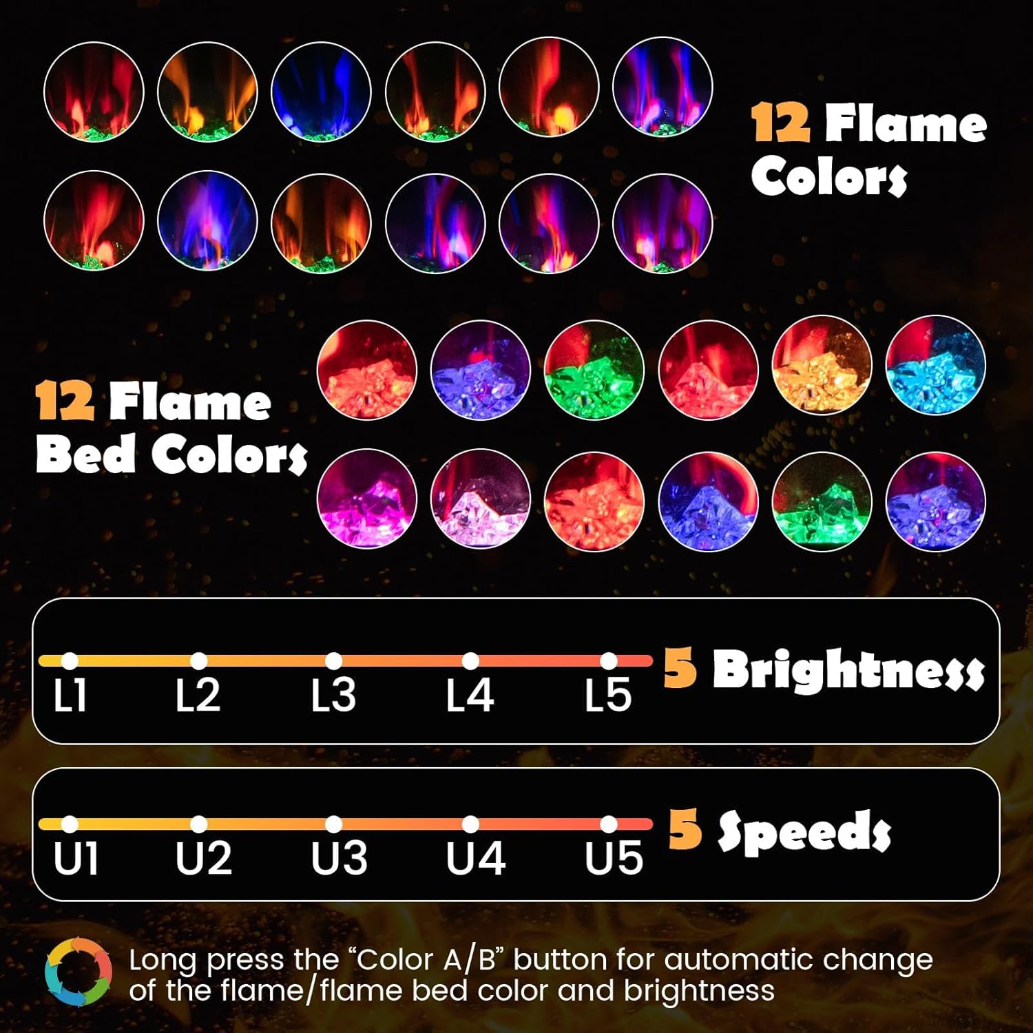 COSTWAY Electric Fireplace 50-Inch, 750W/1500W Recessed and Wall Mounted Linear Fireplace Heater with Crystal Stones, Remote Control, 8H Timer, Adjustable Flame Color, Brightness, Speed, Black