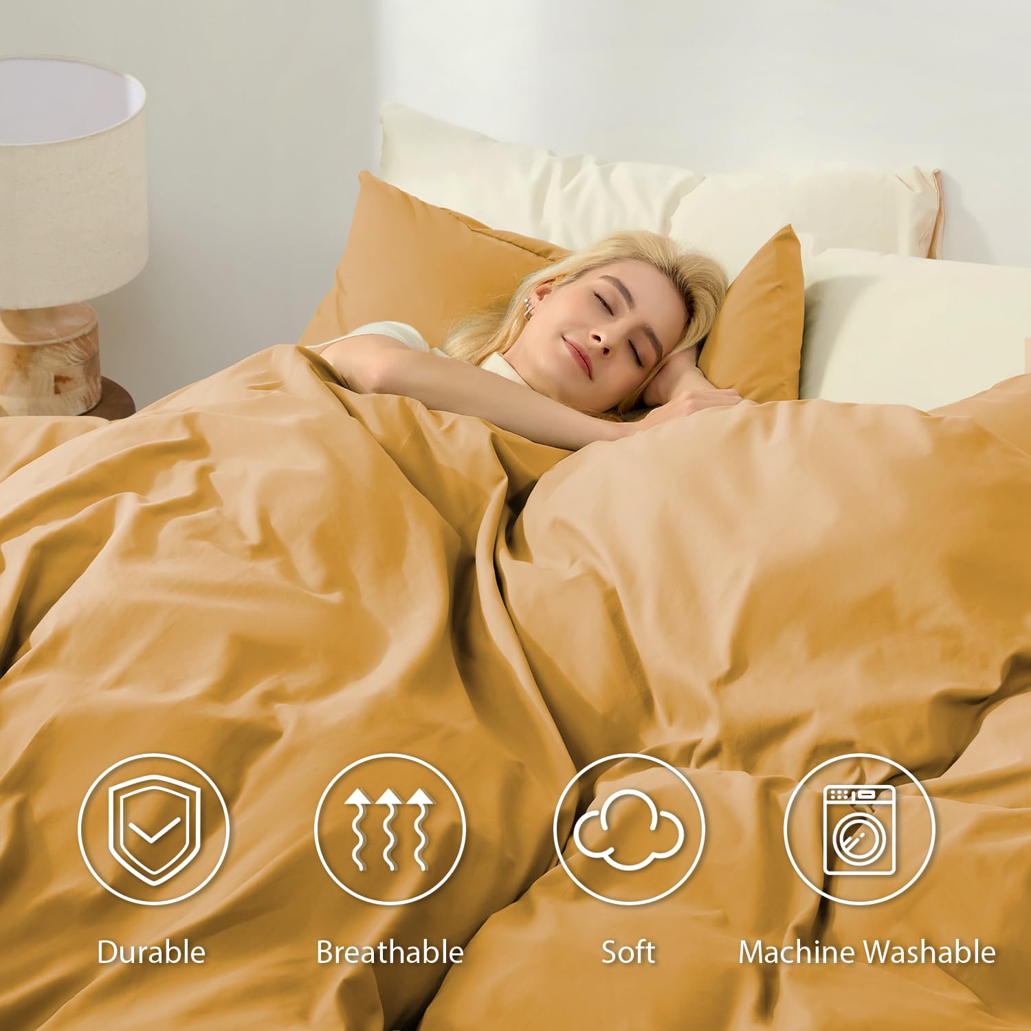 puredown 1PCS Copripiumino Matrimoniale 240x220cm+ 2PCS Federe in Microfibra 50x80cm, Set di Copripiumino Monocromatica per Letto Matrimoniale, Traspirante, Morbida, Oeko-Tex, Giallo vivace