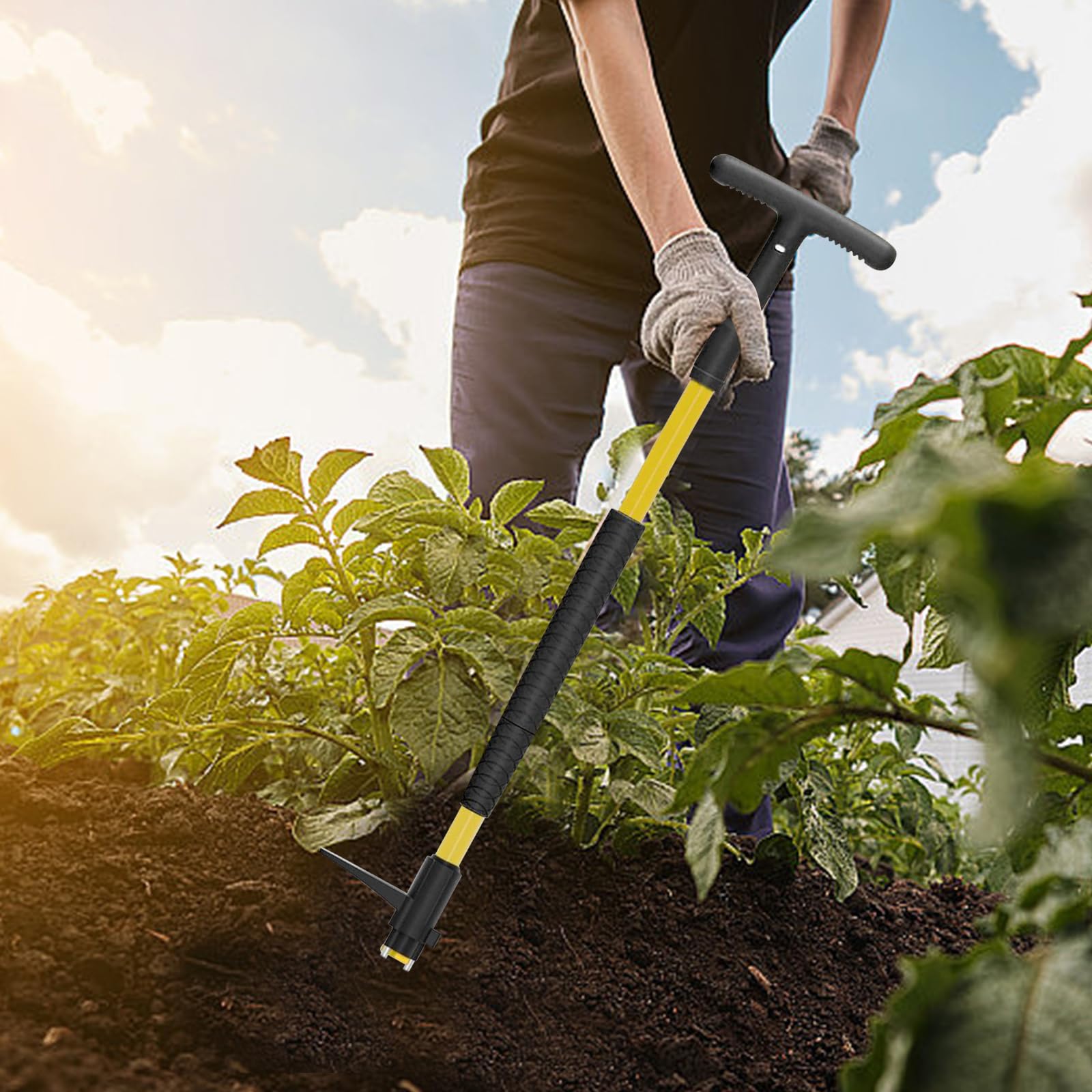 Abnehmbarer, aufrecht stehender Garten Unkrautjäter mit rotierenden Edelstahlkrallen zur Wurzelentfernung Ergonomisches Design Abnehmbarer Garten Unkrautjäter