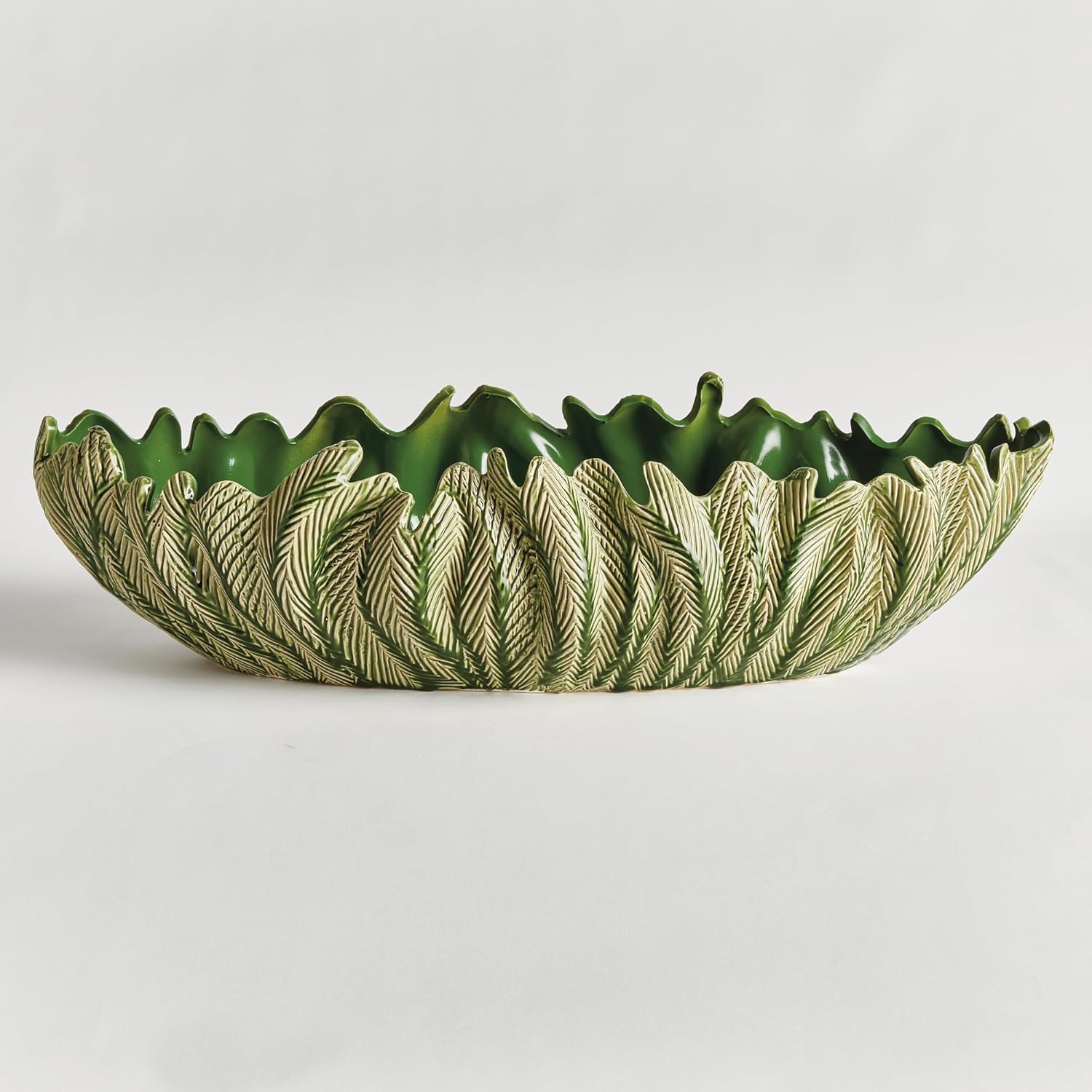 Napa Home & Garden - Elegant Leaf Design Ceramic Planter - Green, 20 Inches