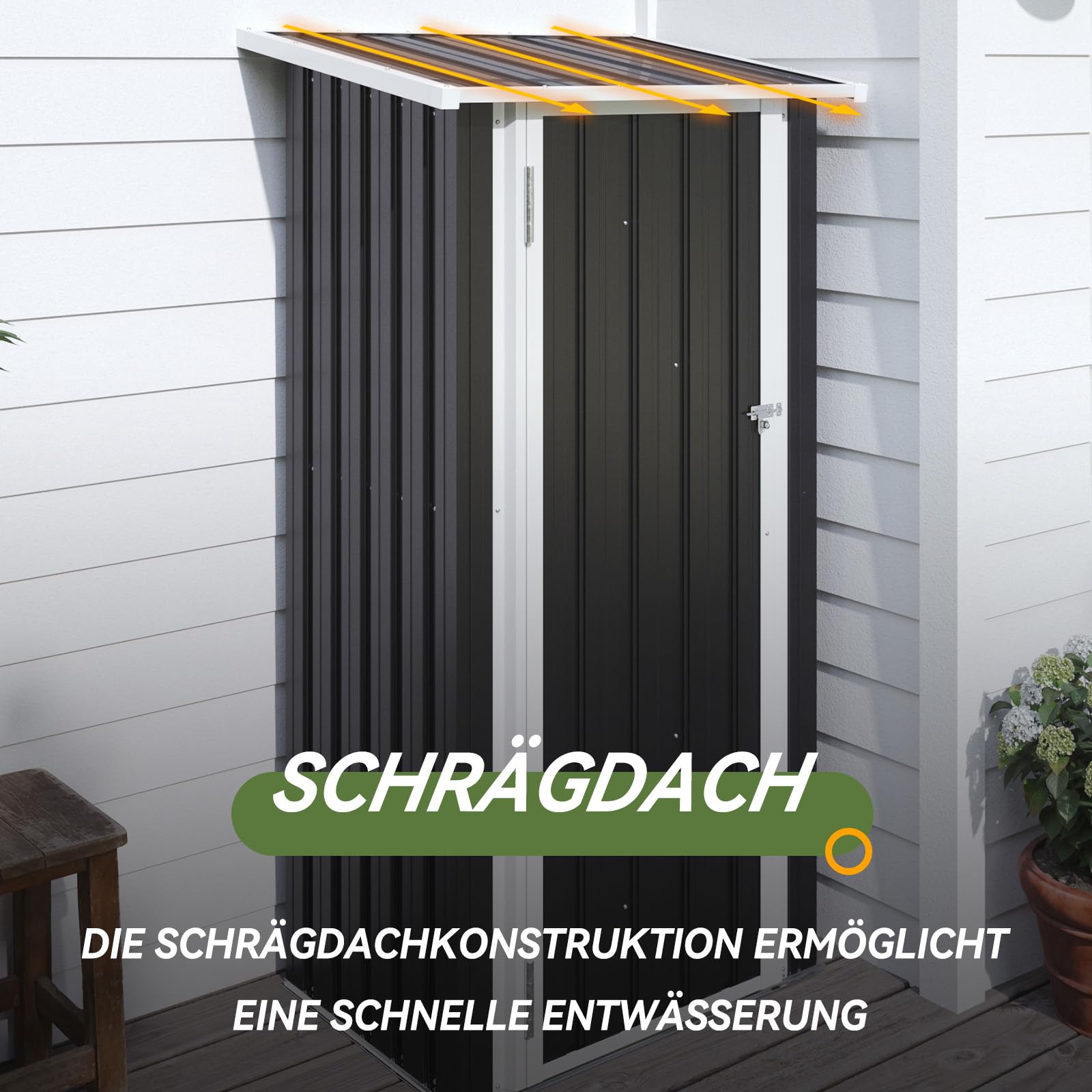 Aoxun Metallschuppen mit abschließbaren Türen, 90 x 50 cm, Metallschuppen für den Außenbereich, Stahl-Werkzeugschuppen für Terrasse, Garten, Hinterhof und Rasen, Schwarz