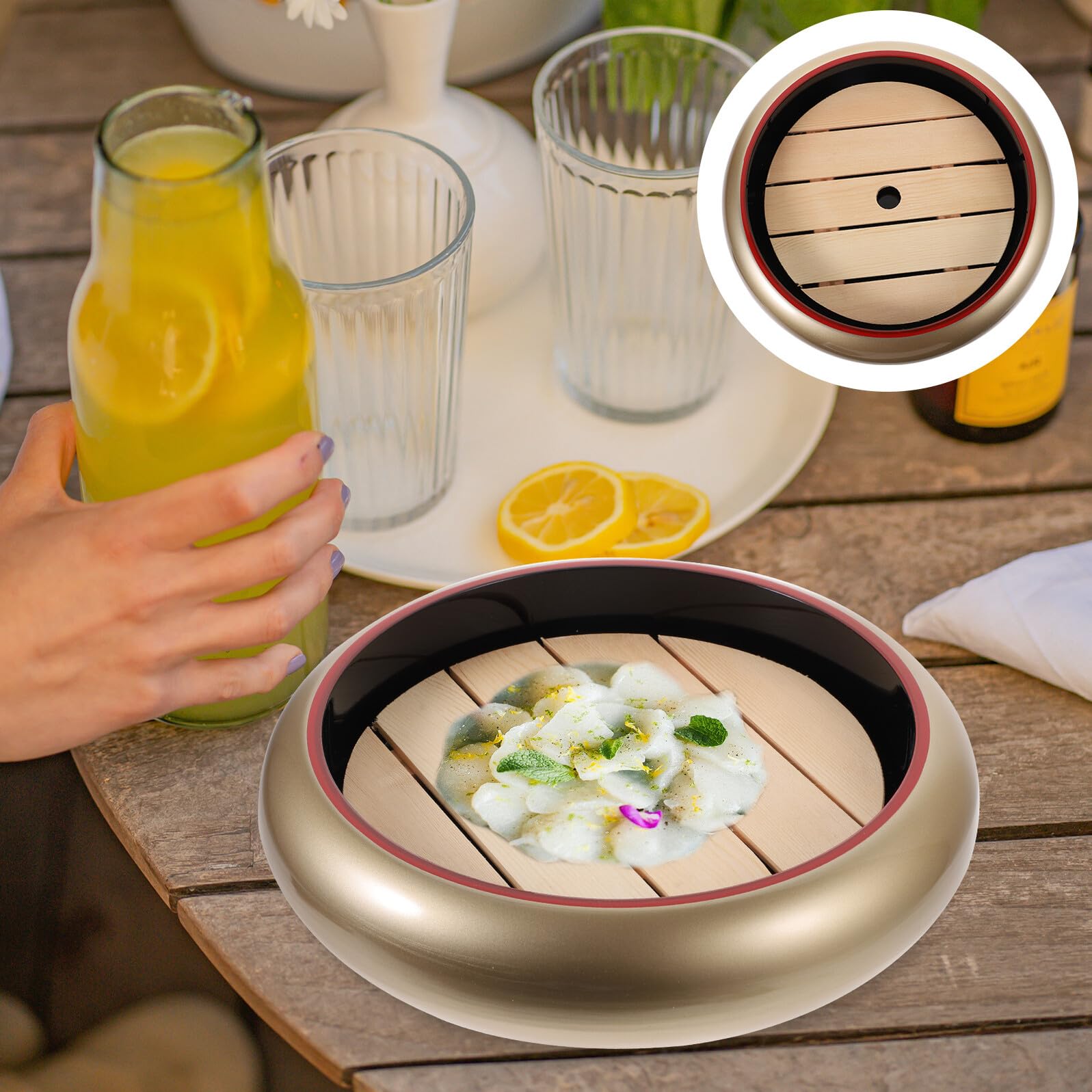 Gatuida Assiette de Sushis et Sashimi Facile à Nettoyer Réutilisable en Bois et Abs 2 Pièces Style Japonerie pour Présentation la Maison