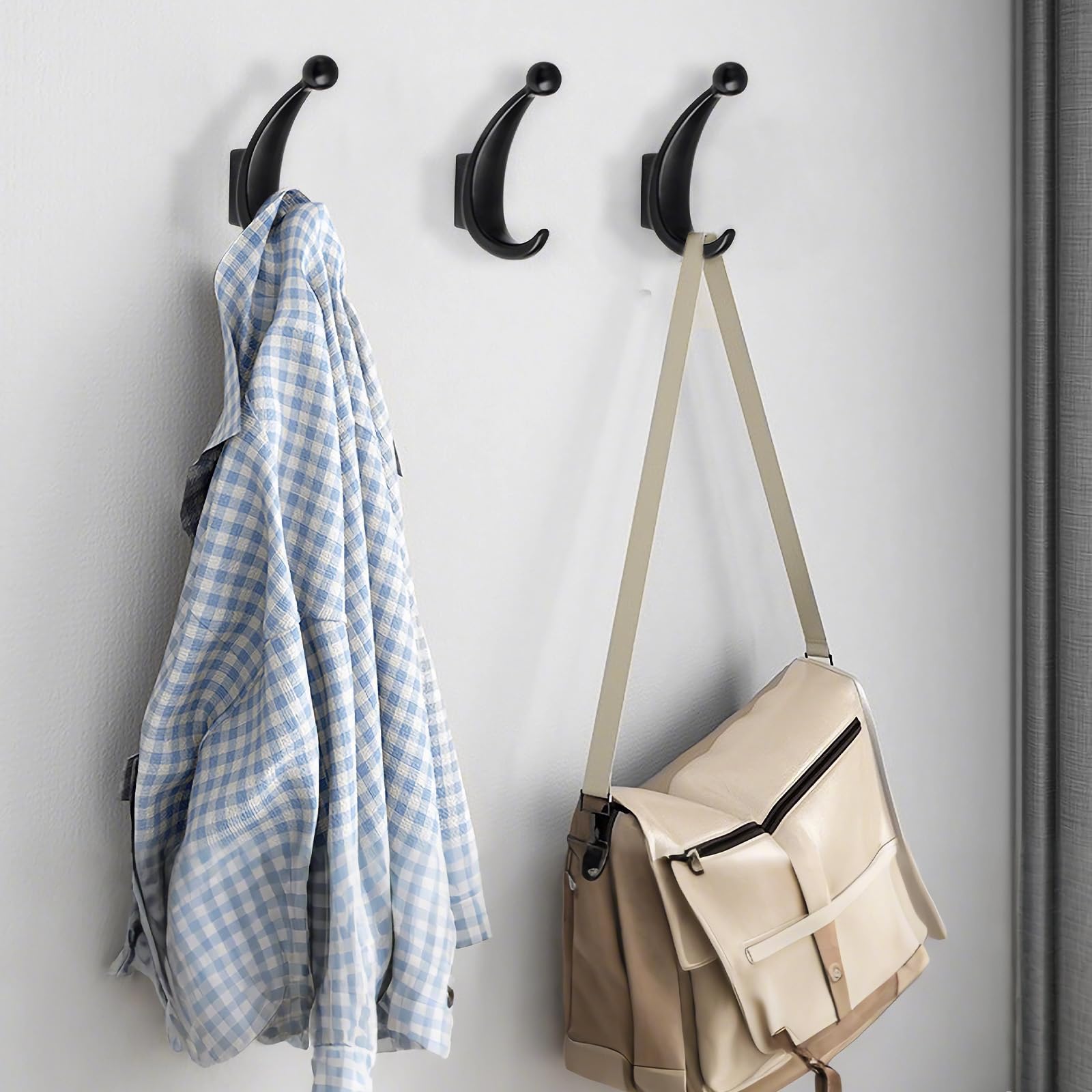Yundoza Door Hooks Screw in, 2 Pack Metal Bathroom Towel Hook for Coat Robe Keys Clothes Bags(Matte Black) - Image 4