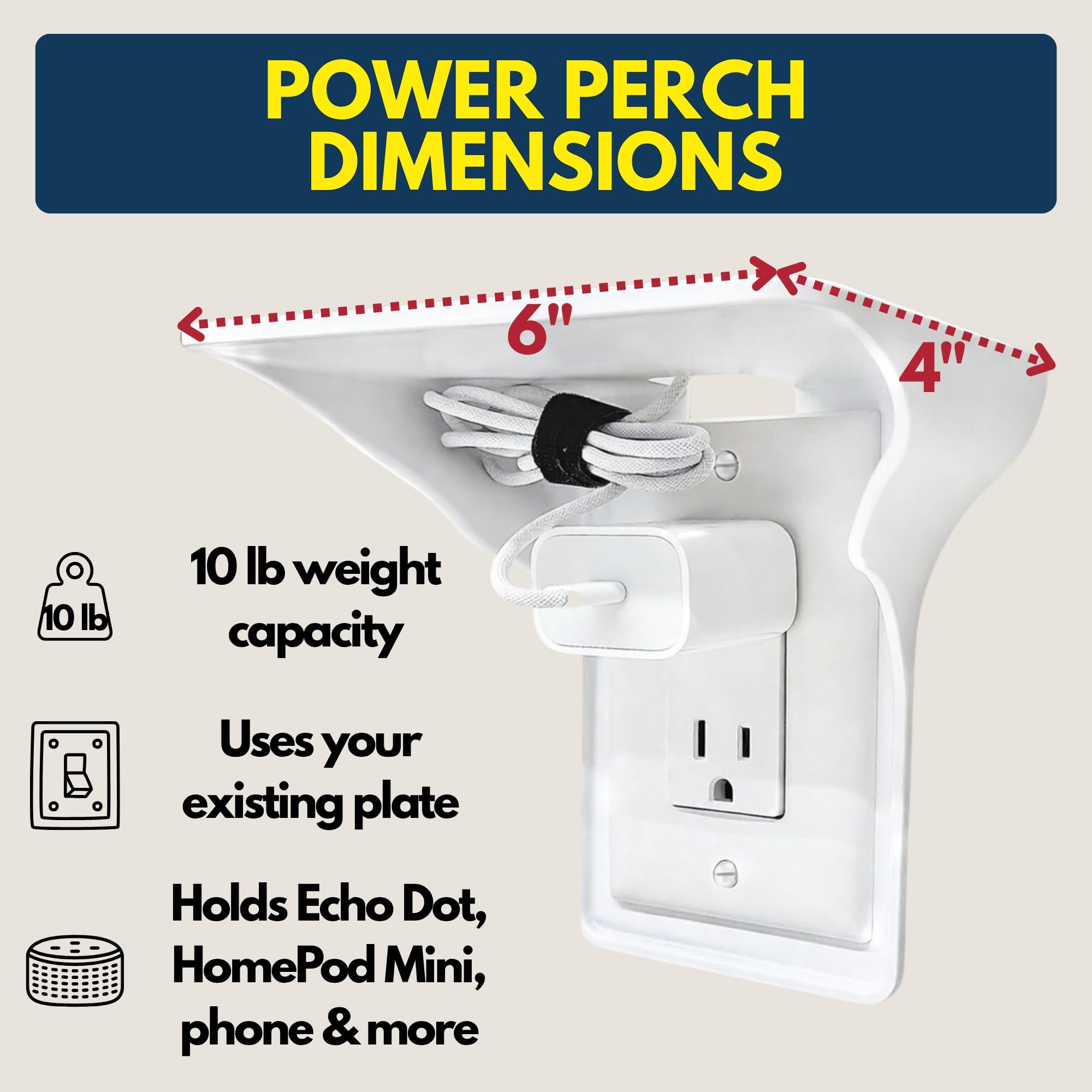 Power Perch Shelf - Vertical Outlet Storage -7