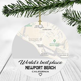 World's Best Place Newport Beach California Ornament New Home with Map City Newport Beach CA - Housewarming Gift for Friend, World's Best Newport Beach Ornament 3 Inch Plastic Circle