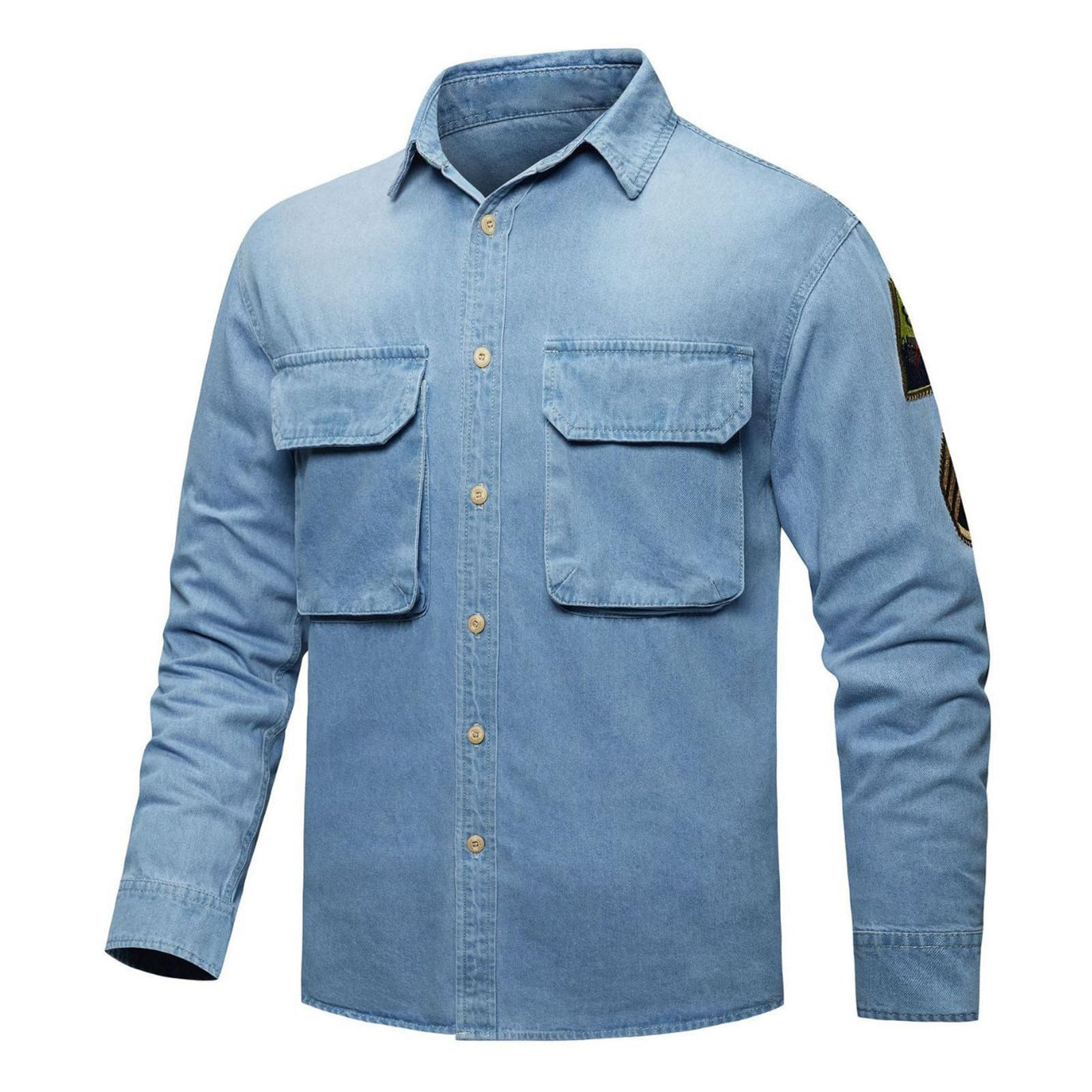 Camicia a Jeans Da Uomo, Camicia Denim Jeans Uomo, Slim Fit Trucker Vintage Cotone Cowboy Camicia Jeans Con Tasca Stretta Vestibilità Regolare Top Cappotto Camicia Collo Coreana Per Il Tempo Libero